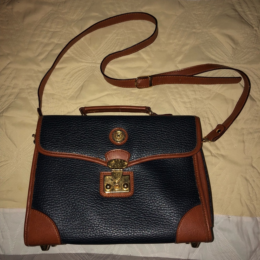 Vintage Pierre Balmain Navy Leather Shoulder Bag